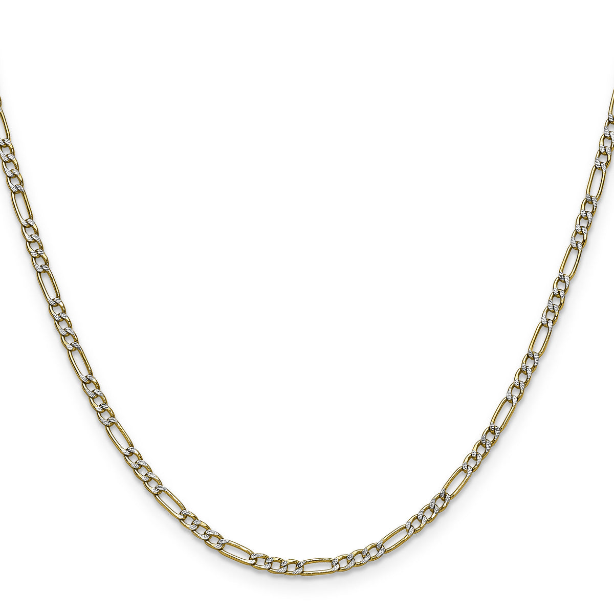 14k 2.3mm Semi-solid with Rhodium PavÃ© Figaro Chain-PWC060-22