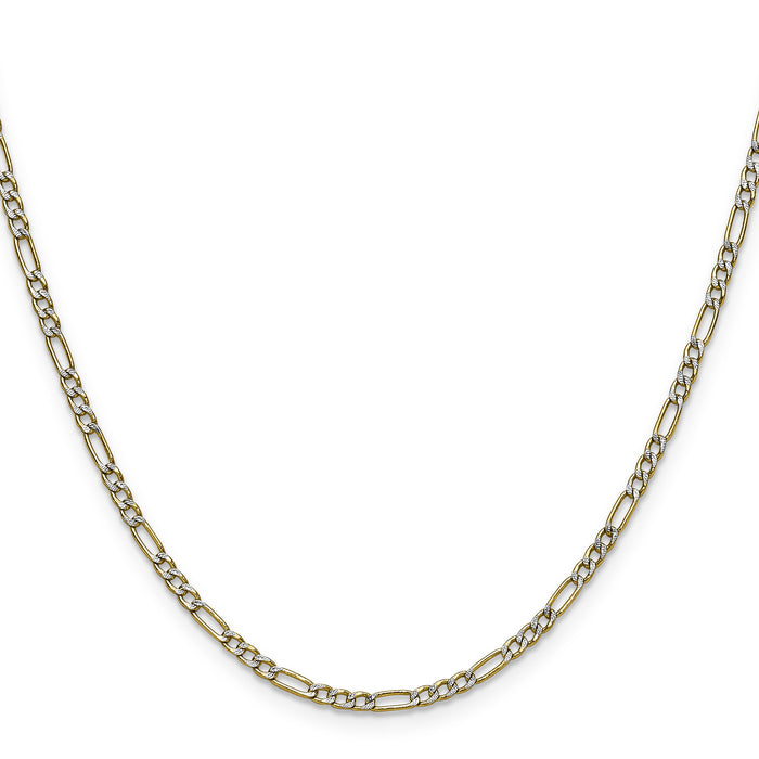 14k 2.3mm Semi-solid with Rhodium PavÃ© Figaro Chain-PWC060-22