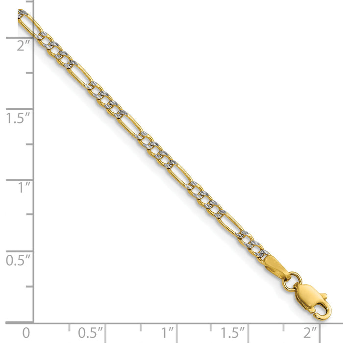 14k 2.3mm Semi-solid with Rhodium PavÃ© Figaro Chain-PWC060-8