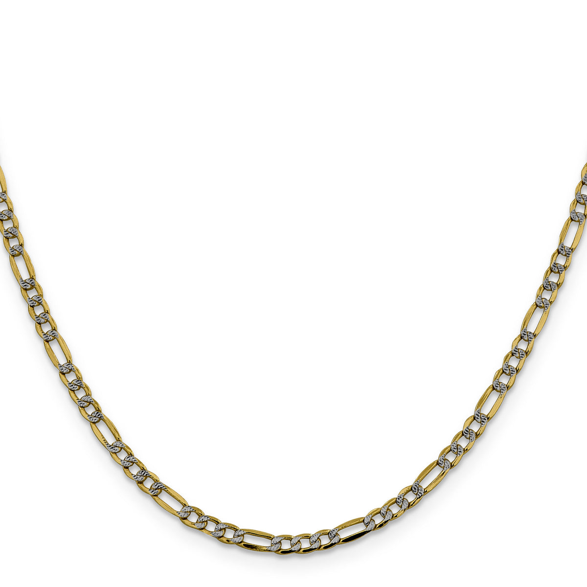 14k 3.2mm Semi-solid with Rhodium PavÃ© Figaro Chain-PWC080-16
