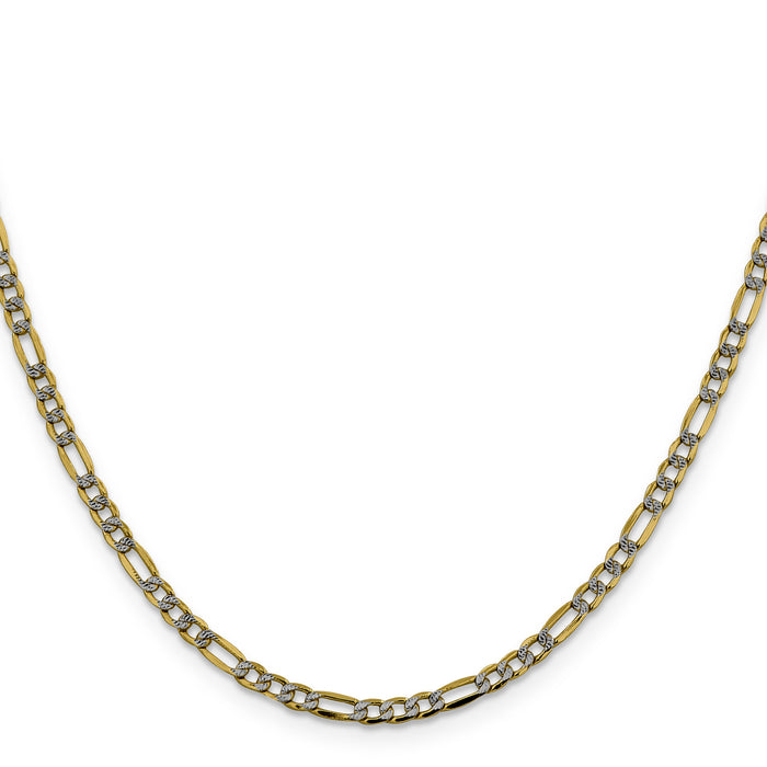 14k 3.2mm Semi-solid with Rhodium PavÃ© Figaro Chain-PWC080-18