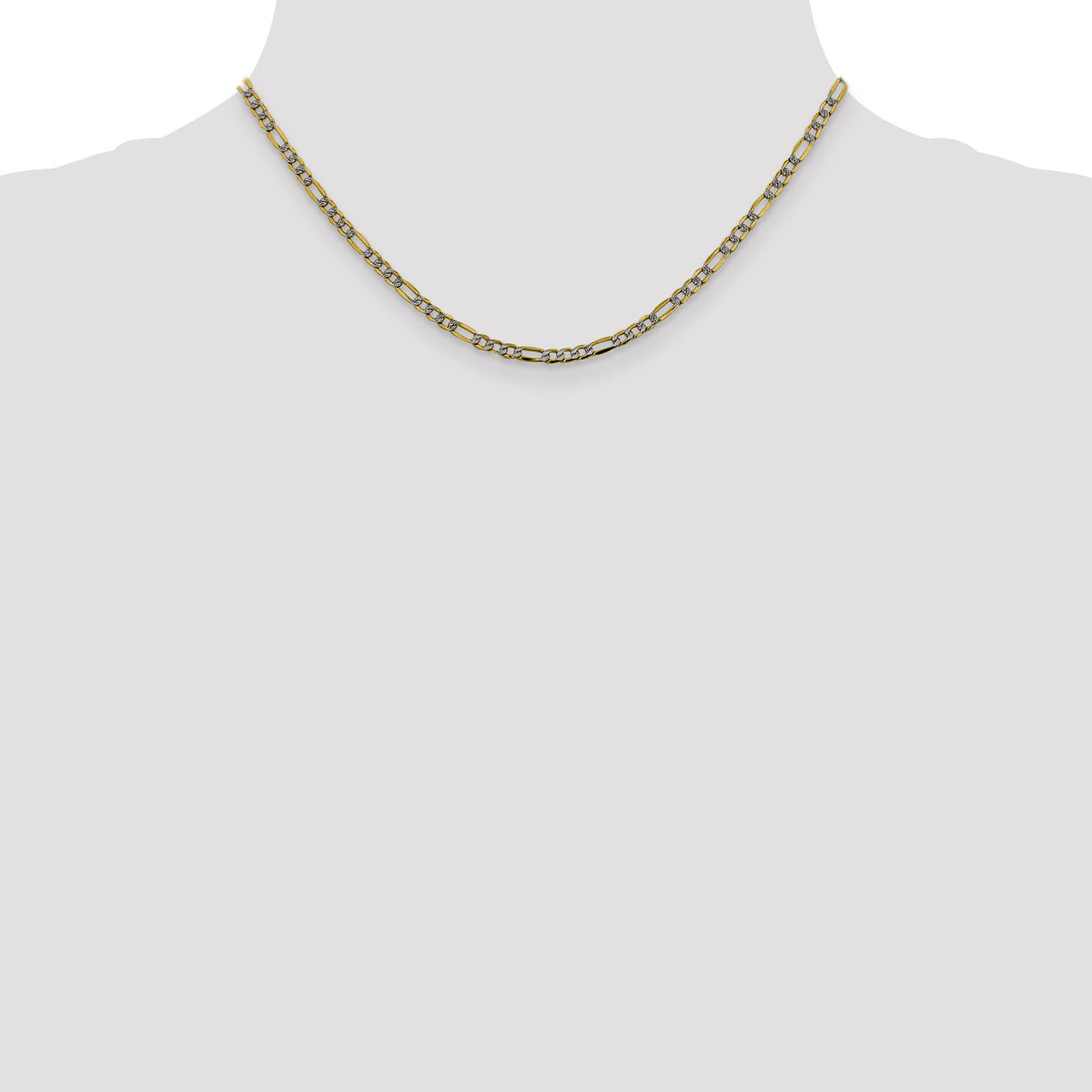 14k 3.2mm Semi-solid with Rhodium PavÃ© Figaro Chain-PWC080-16