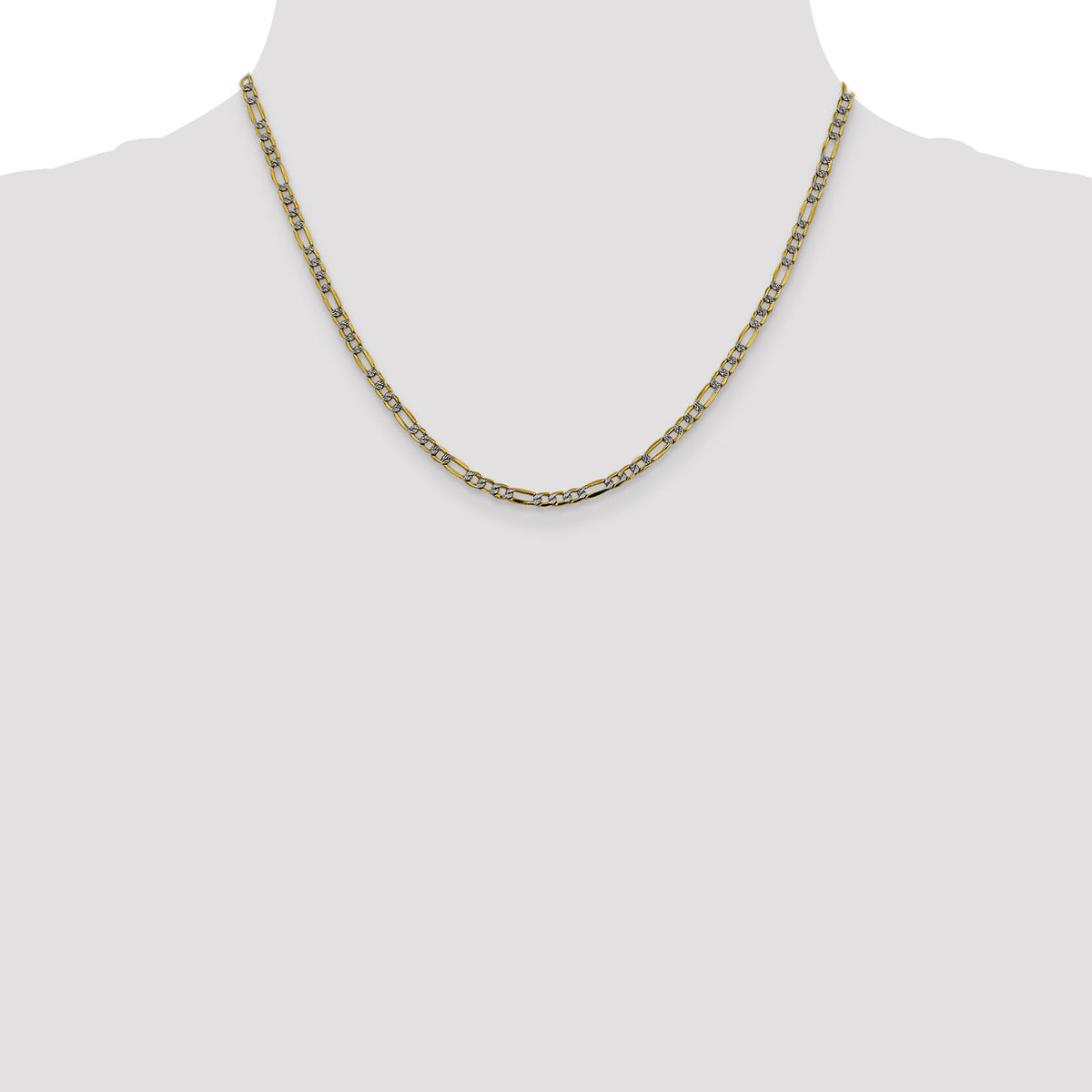 14k 3.2mm Semi-solid with Rhodium PavÃ© Figaro Chain-PWC080-18