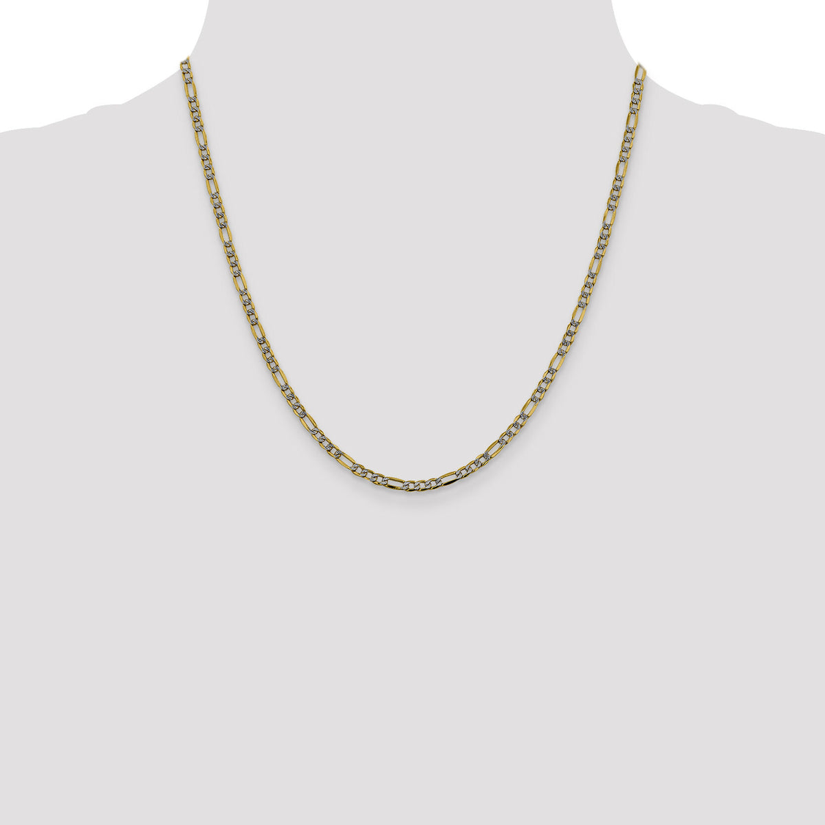 14k 3.2mm Semi-solid with Rhodium PavÃ© Figaro Chain-PWC080-20