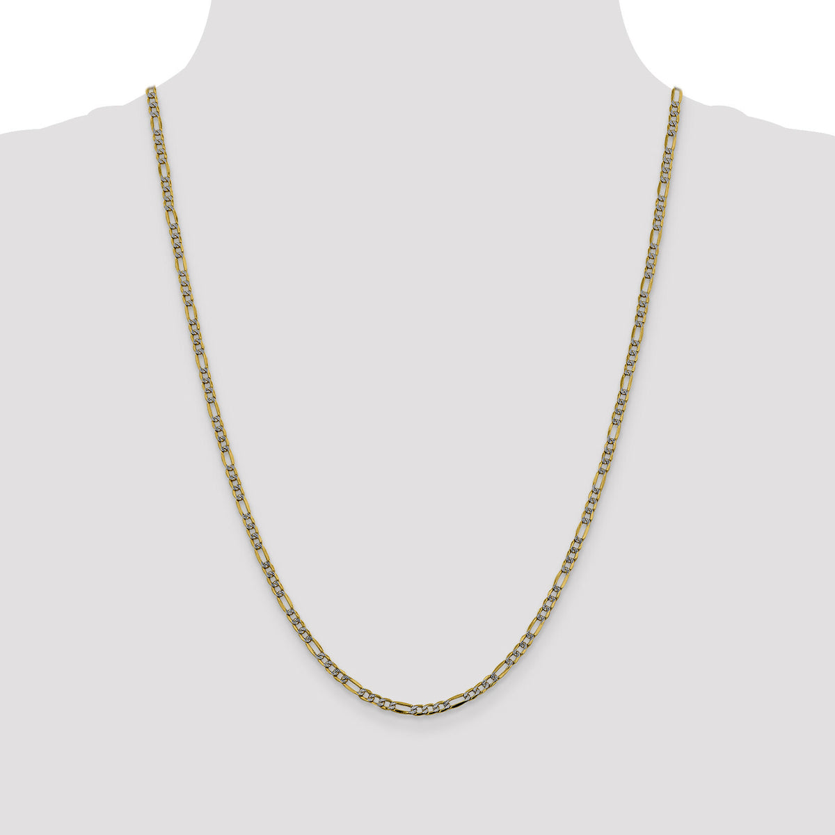 14k 3.2mm Semi-solid with Rhodium PavÃ© Figaro Chain-PWC080-24