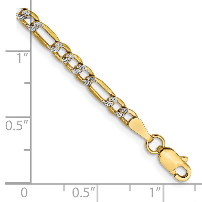 14k 3.2mm Semi-solid withRhodium PavÃ© Figaro Chain-PWC080-8