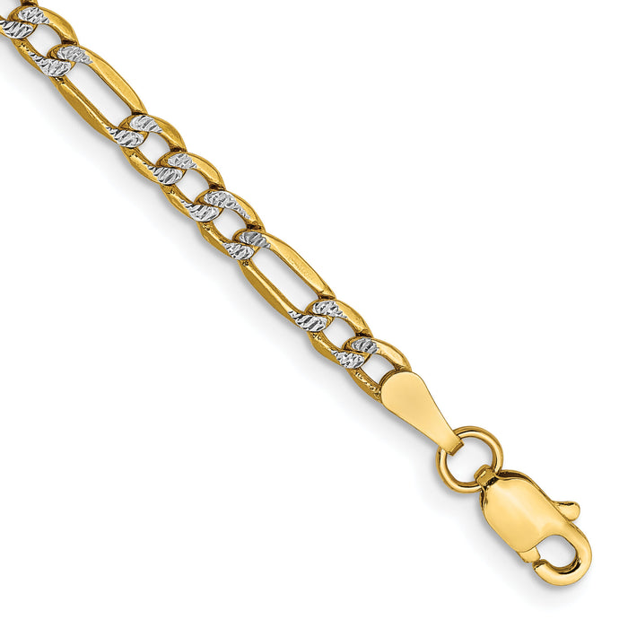 14k 3.2mm Semi-solid with Rhodium PavÃ© Figaro Chain-PWC080-7