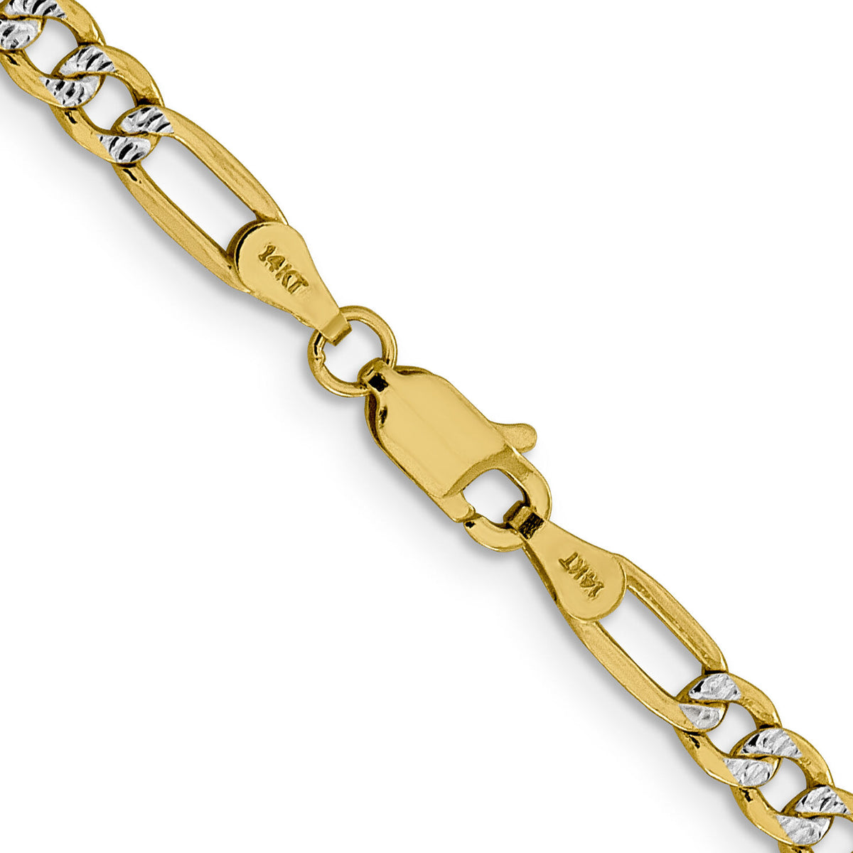 14k 3.9mm Semi-solid with Rhodium PavÃ© Figaro Chain-PWC100-18