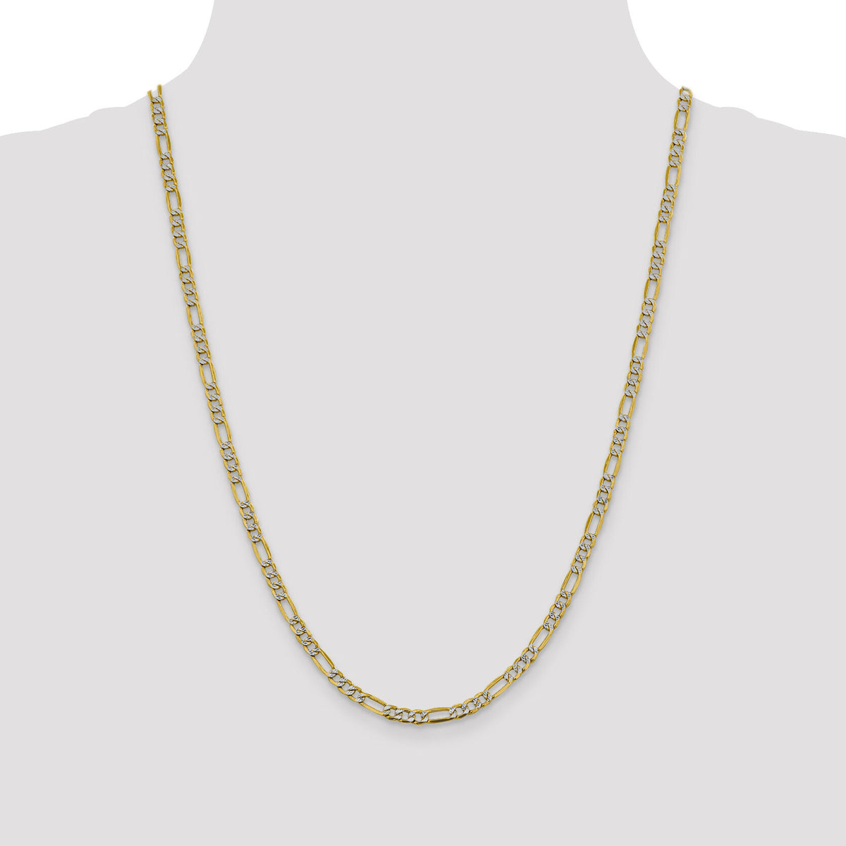 14k 3.9mm Semi-solid with Rhodium PavÃ© Figaro Chain-PWC100-24