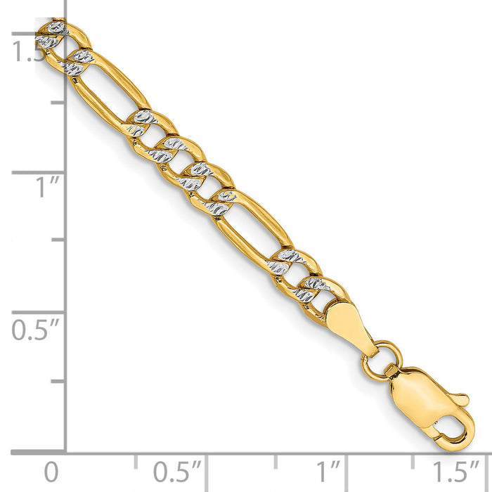 14k 3.9mm Semi-solid with Rhodium PavÃ© Figaro Chain-PWC100-8