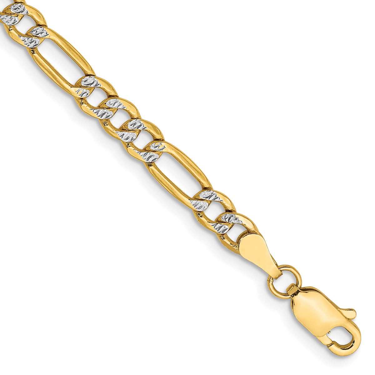 14k 3.9mm Semi-solid with Rhodium PavÃ© Figaro Chain-PWC100-7