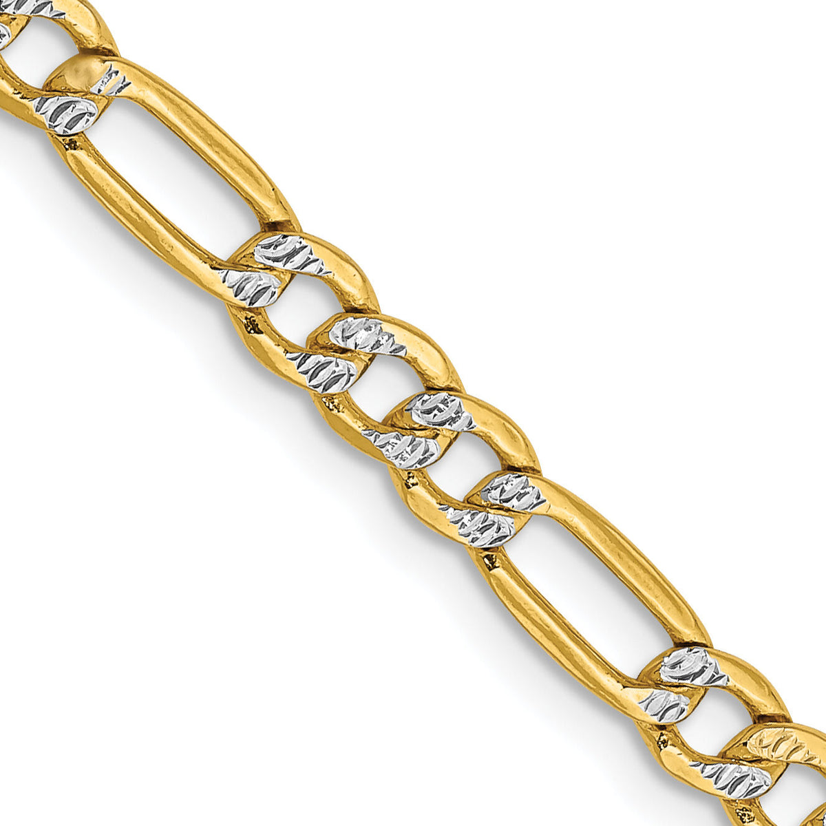 14k 3.9mm Semi-solid with Rhodium PavÃ© Figaro Chain-PWC100-22