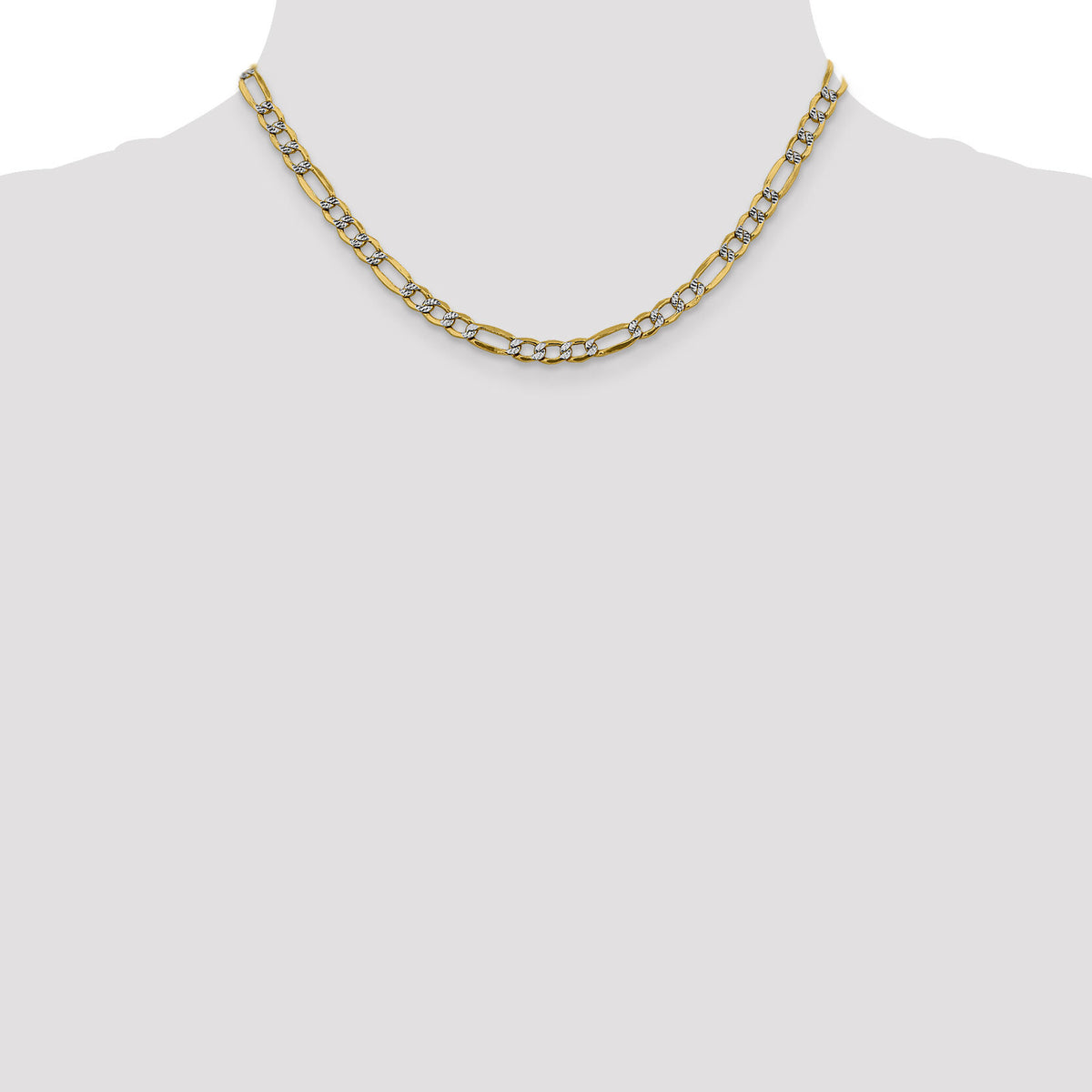 14k 5.25mm Semi-solid with Rhodium PavÃ© Figaro Chain-PWC120-16