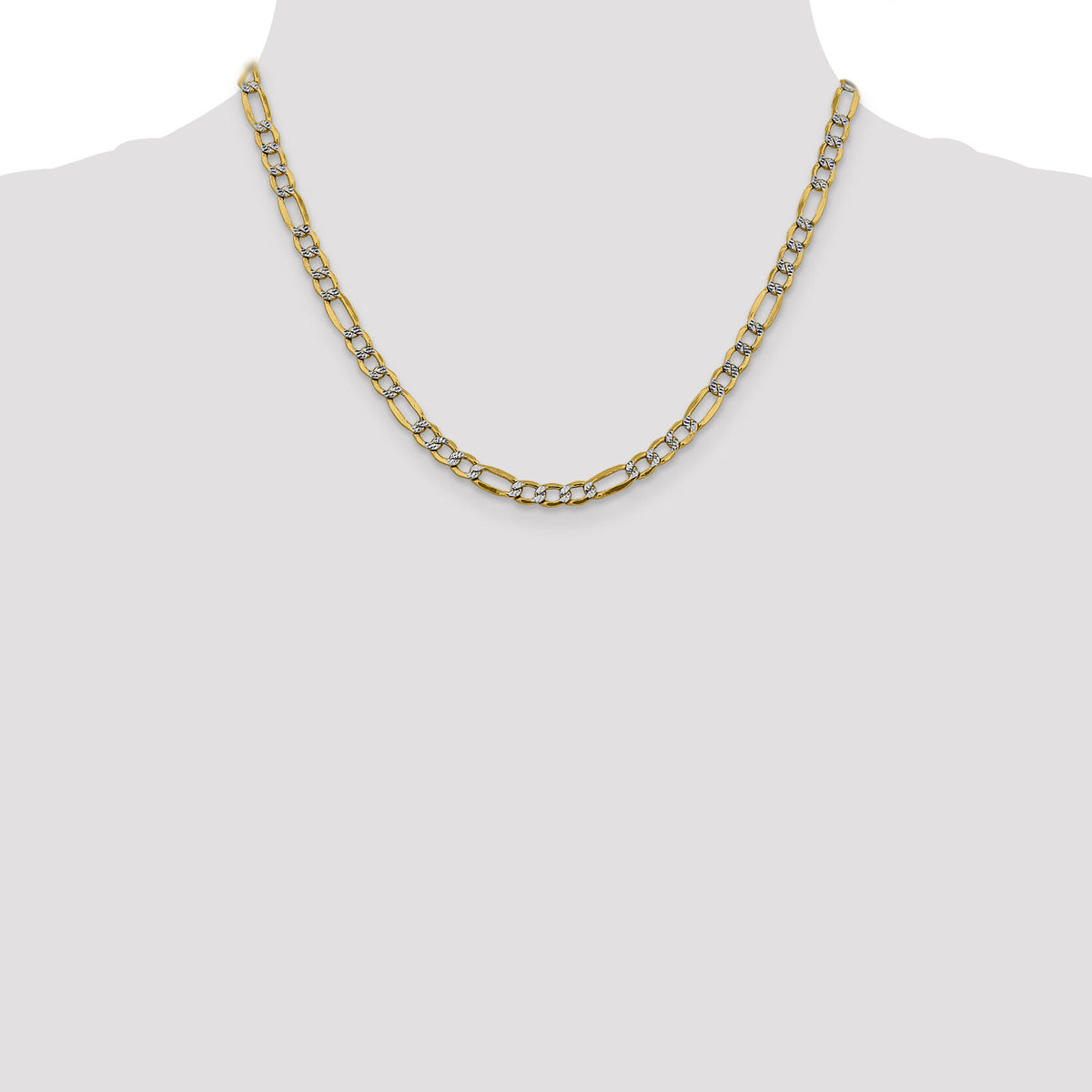 14k 5.25mm Semi-solid with Rhodium PavÃ© Figaro Chain-PWC120-18