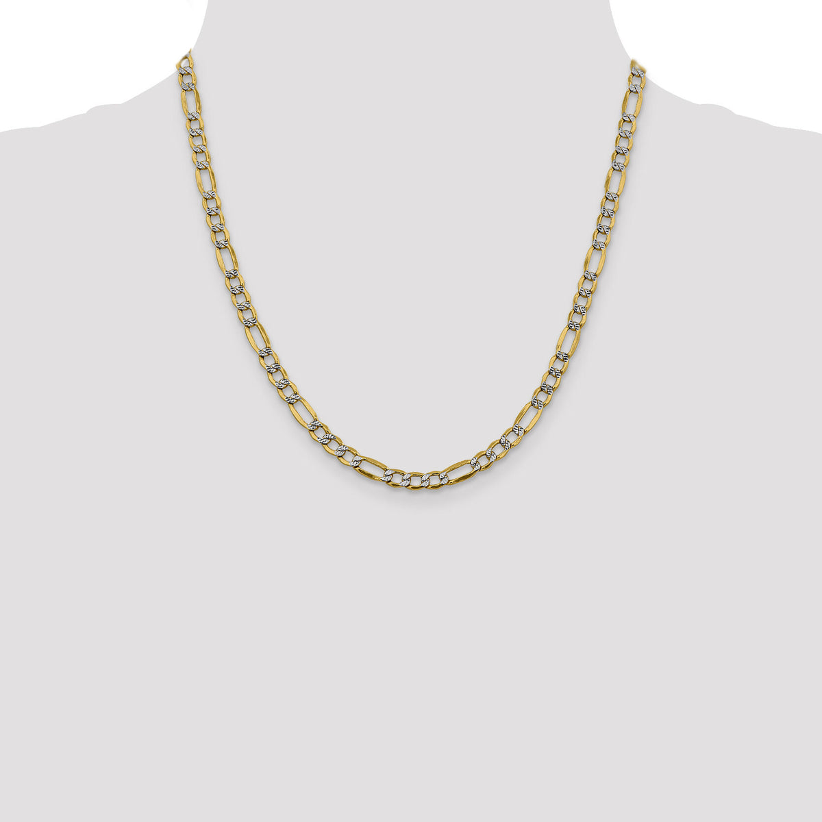 14k 5.25mm Semi-solid with Rhodium PavÃ© Figaro Chain-PWC120-20