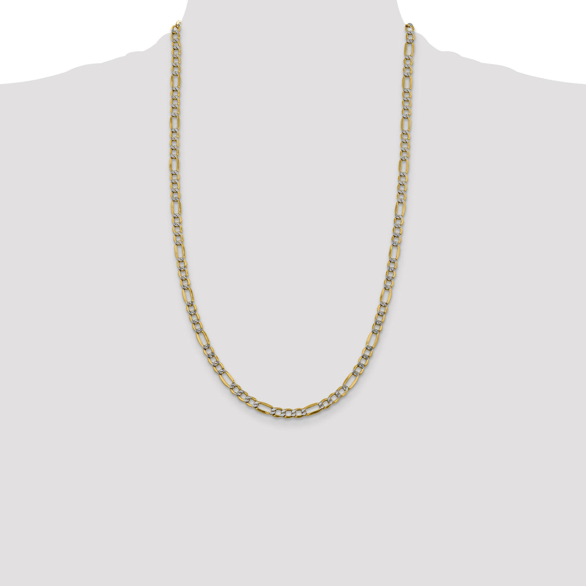 14k 5.25mm Semi-solid with Rhodium PavÃ© Figaro Chain-PWC120-26