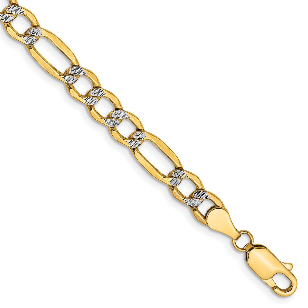14k 5.25mm Semi-solid with Rhodium PavÃ© Figaro Chain-PWC120-8
