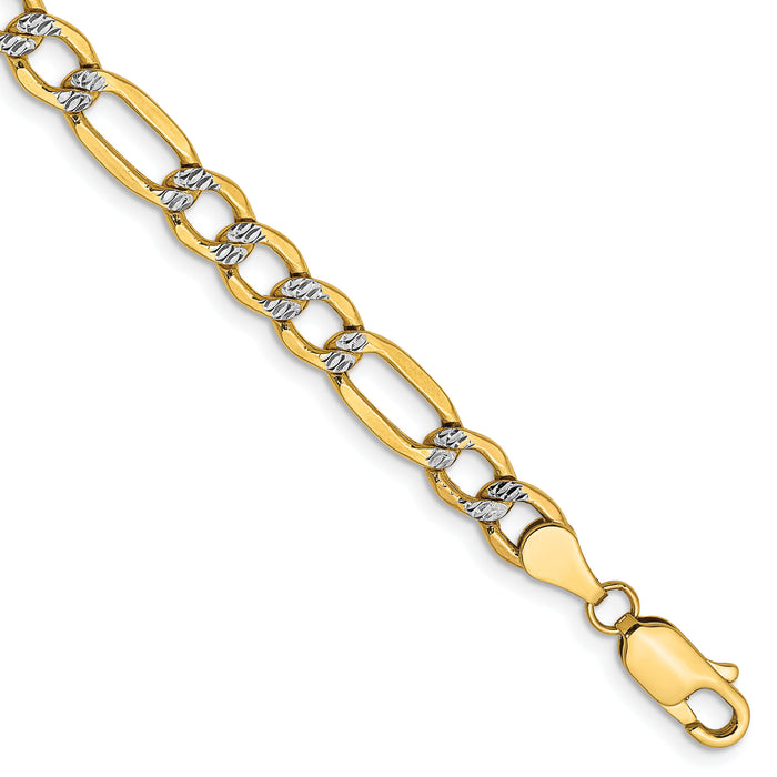 14k 5.25mm Semi-solid with Rhodium PavÃ© Figaro Chain-PWC120-8