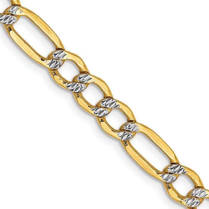 14k 5.25mm Semi-solid with Rhodium PavÃ© Figaro Chain-PWC120-20