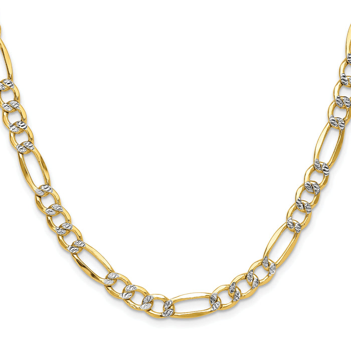 14k 6.5mm Semi-solid with Rhodium PavÃ© Figaro Chain-PWC150-20