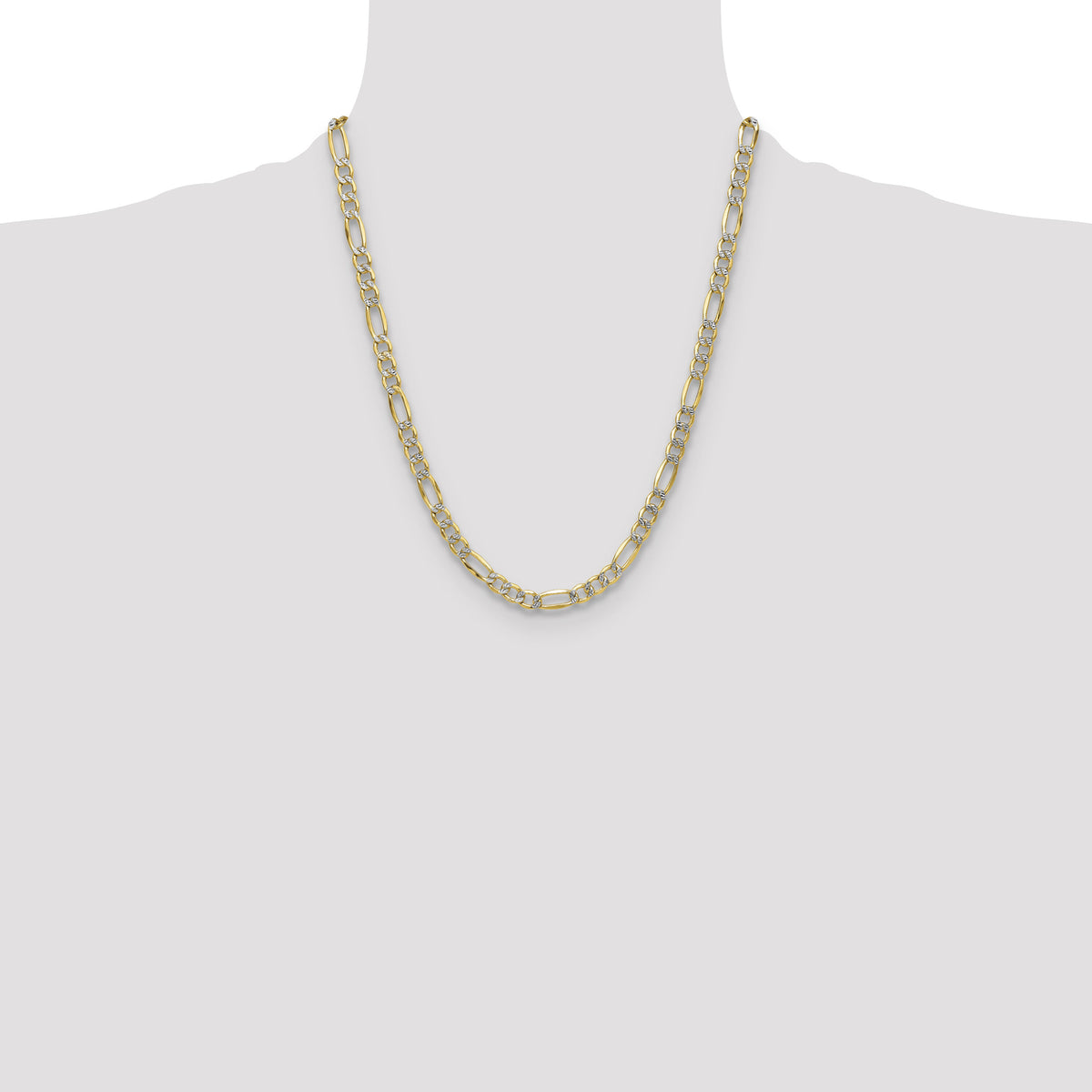 14k 6.5mm Semi-solid with Rhodium PavÃ© Figaro Chain-PWC150-22