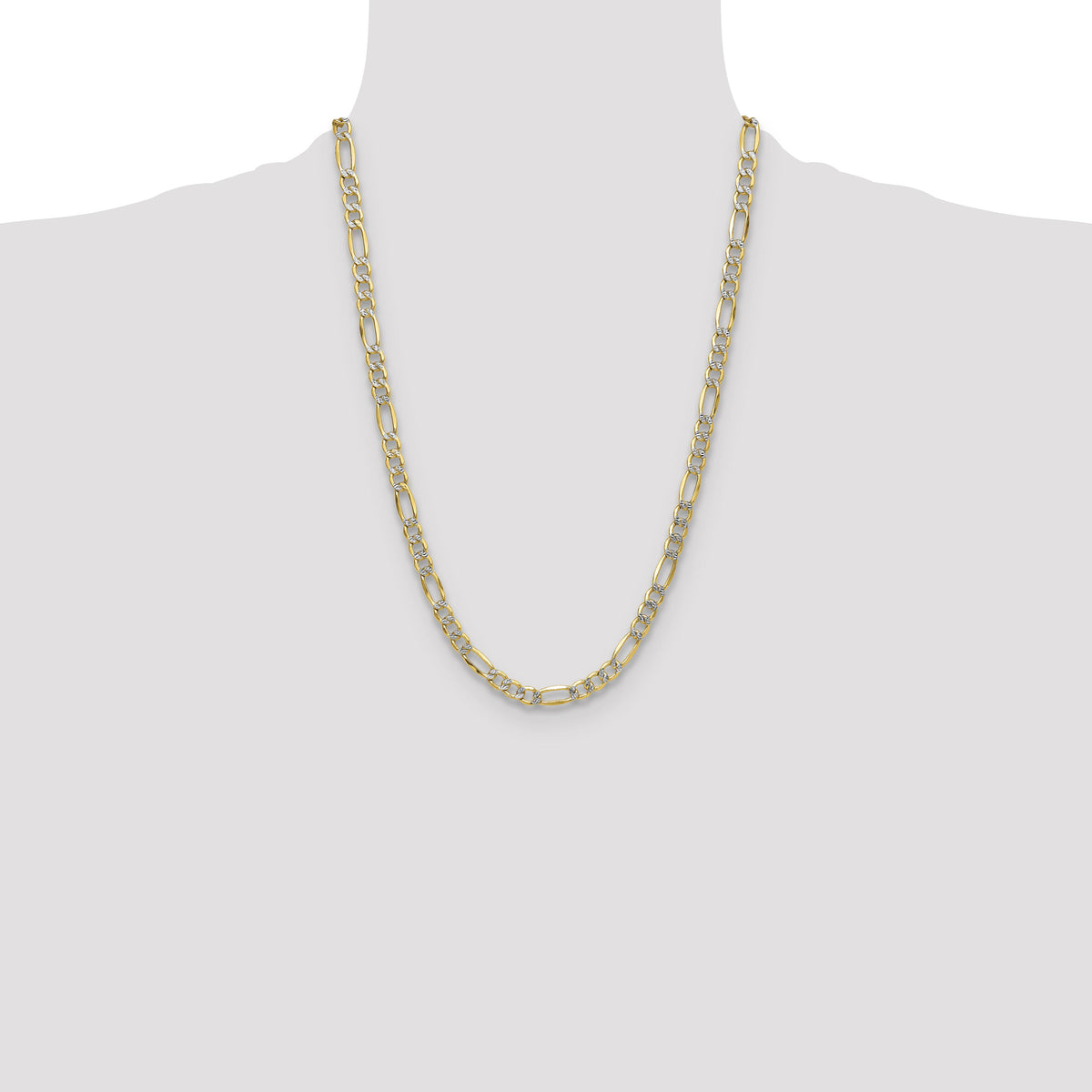 14k 6.5mm Semi-solid with Rhodium PavÃ© Figaro Chain-PWC150-24