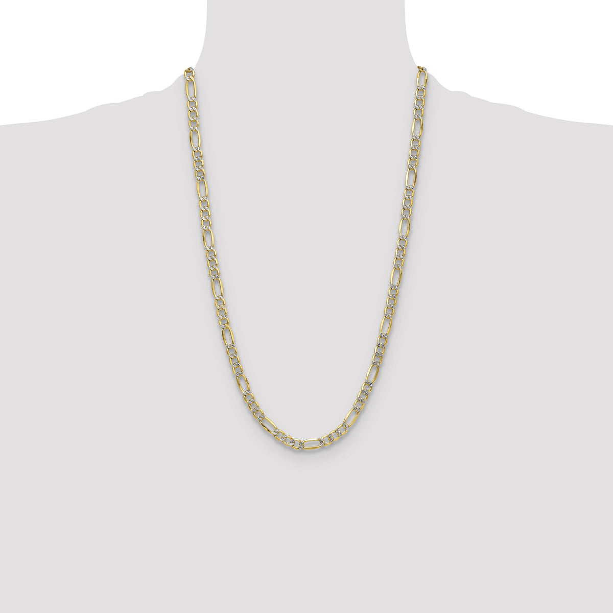 14k 6.5mm Semi-solid with Rhodium PavÃ© Figaro Chain-PWC150-26
