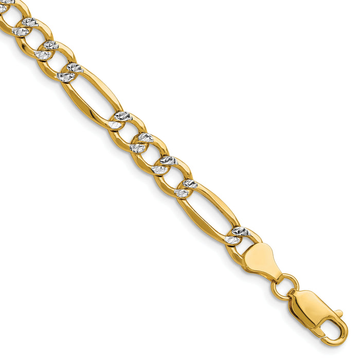 14k 6.5mm Semi-solid with Rhodium PavÃ© Figaro Chain-PWC150-7
