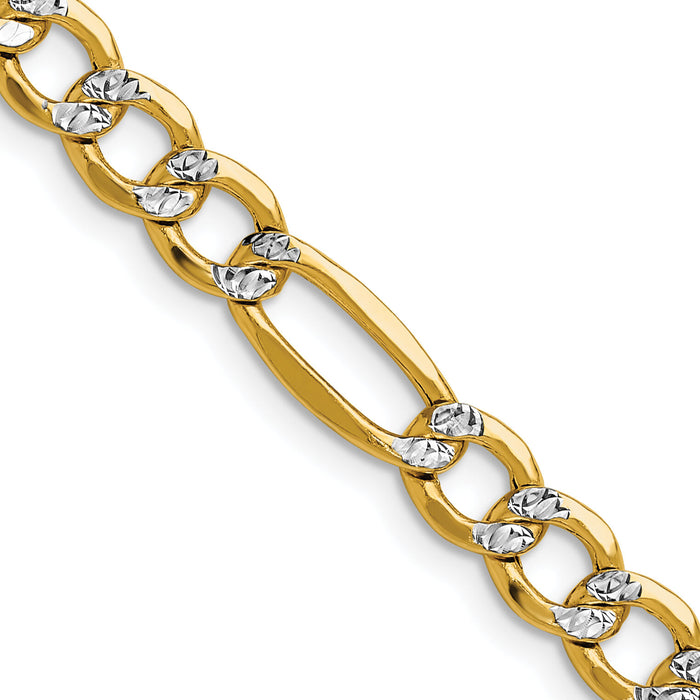 14k 6.5mm Semi-solid with Rhodium PavÃ© Figaro Chain-PWC150-24