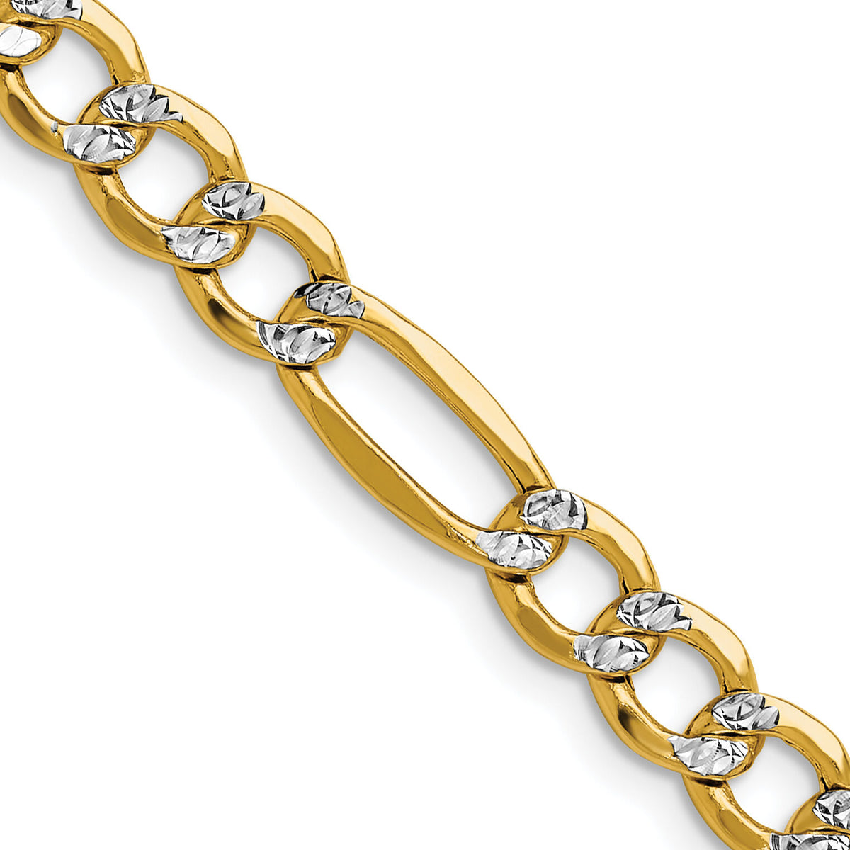 14k 6.5mm Semi-solid with Rhodium PavÃ© Figaro Chain-PWC150-26