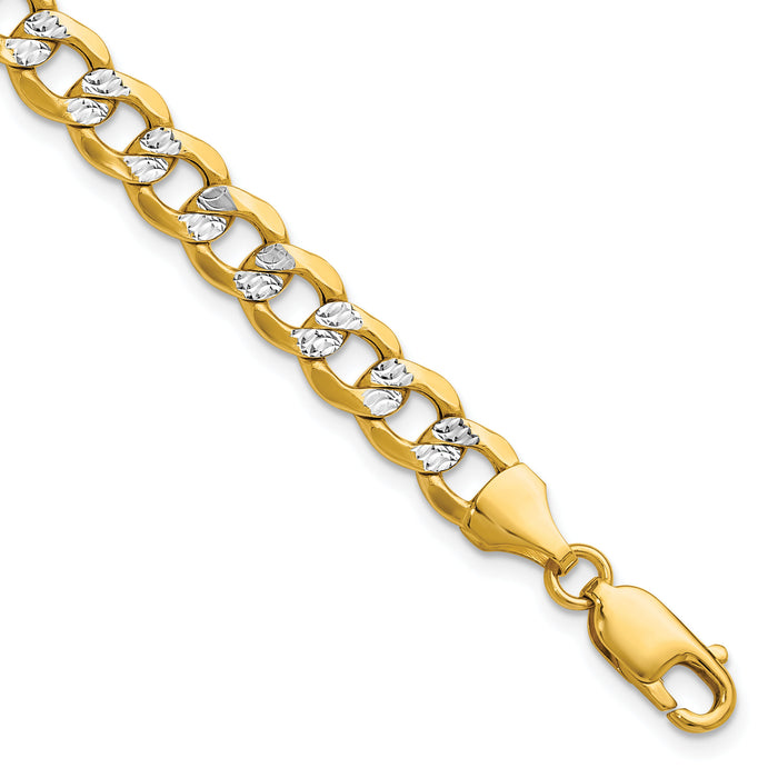 14k 7.1mm Semi-solid with Rhodium PavÃ© Curb Chain-PWF160-8