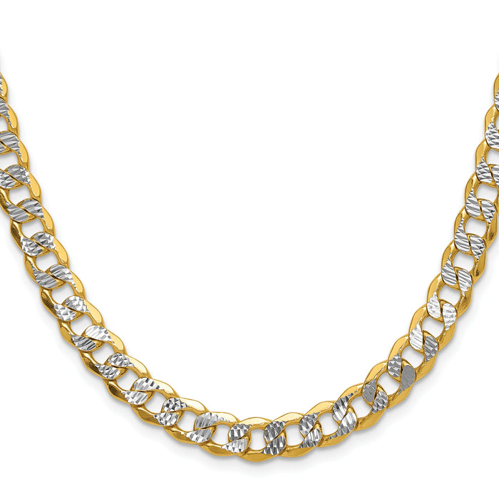 14k 7.75mm Semi-solid with Rhodium PavÃ© Curb Chain-PWF180-20