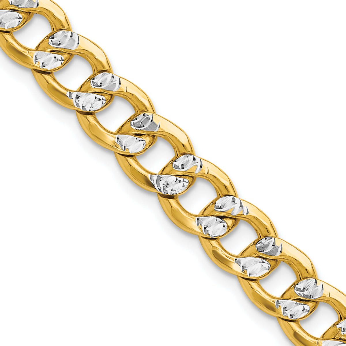 14k 7.75mm Semi-solid with Rhodium PavÃ© Curb Chain-PWF180-18