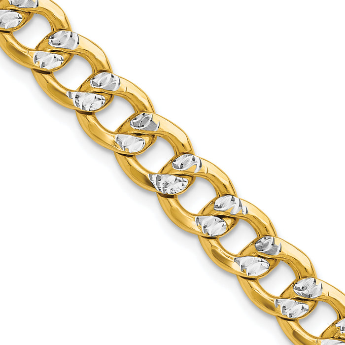 14k 7.75mm Semi-solid with Rhodium PavÃ© Curb Chain-PWF180-26