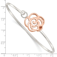 Sterling Silver Rose-tone Polished Flower Bangle