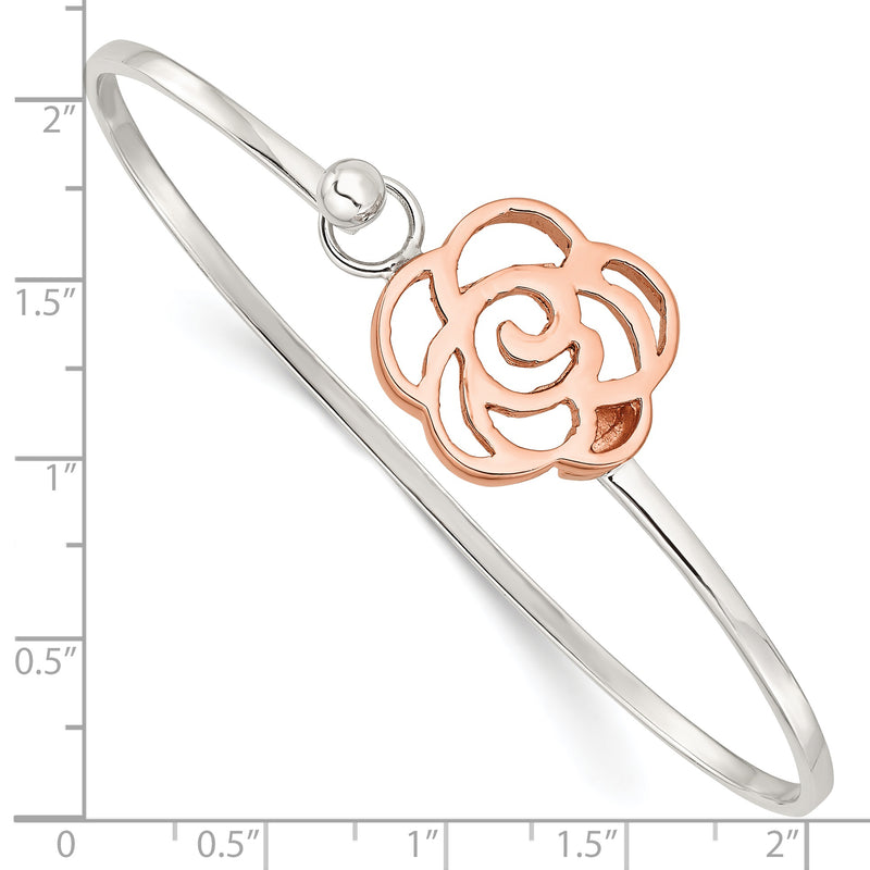 Sterling Silver Rose-tone Polished Flower Bangle