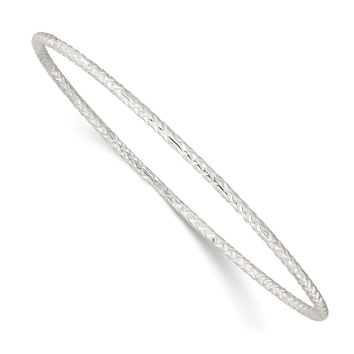 Sterling Silver Diamond-cut 2mm Slip-on Bangle