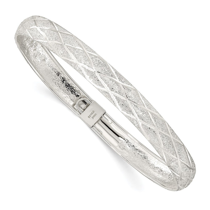 Sterling Silver Laser-cut X-Design 7.5mm Oval Flexible Bangle