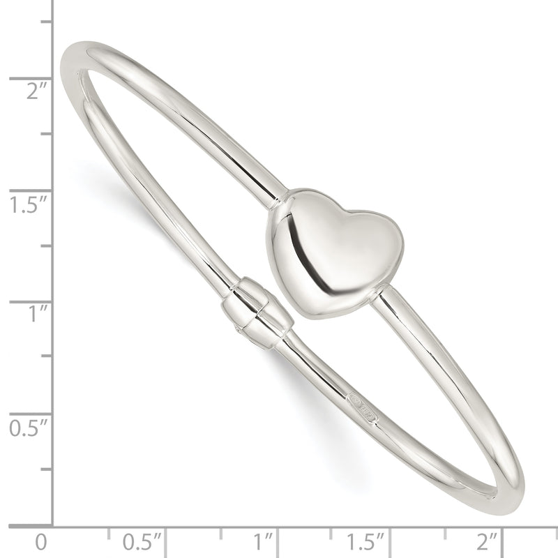 Sterling Silver Polished Heart Hinged Bangle