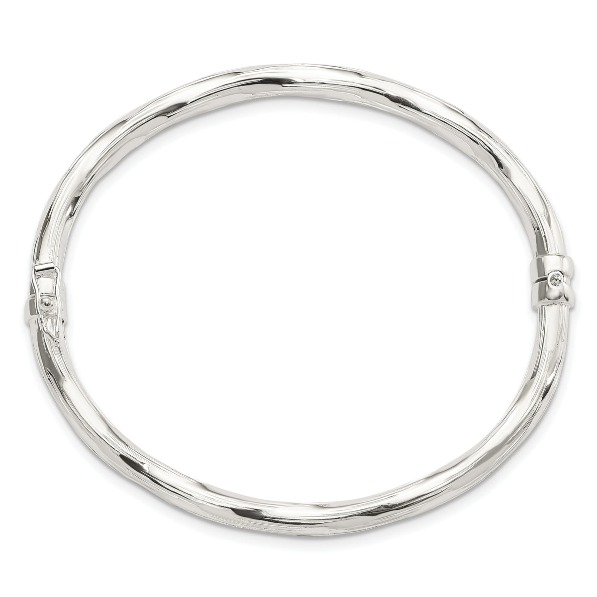 Sterling Silver Polished Textured Hinged Bangle