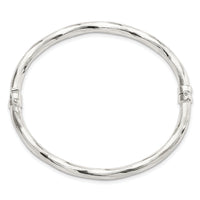 Sterling Silver Polished Textured Hinged Bangle