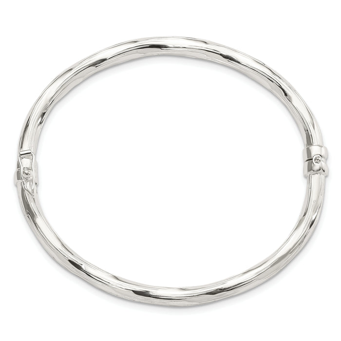 Sterling Silver Polished Textured Hinged Bangle