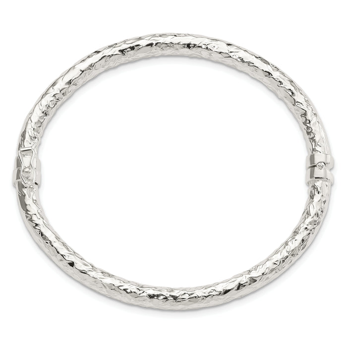 Sterling Silver Polished Textured Hinged Bangle