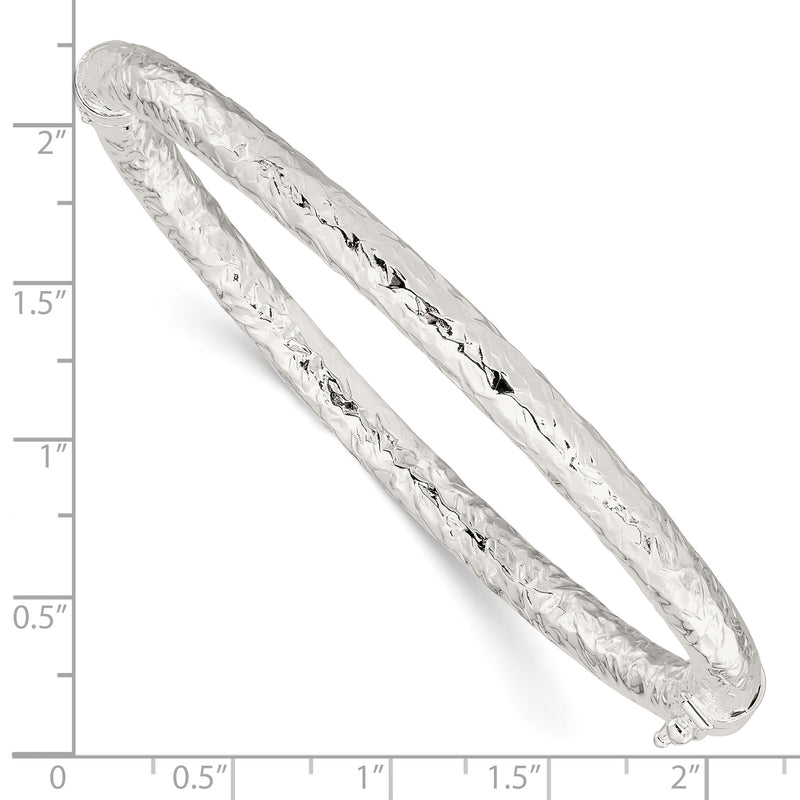 Sterling Silver Polished Textured Hinged Bangle