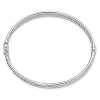 Sterling Silver Rhodium-Plated Weaved & Polished Hinged Bangle