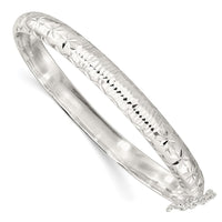 Sterling Silver Rhodium-plated Polished and D/C 7.00mm Hinged  Bangle