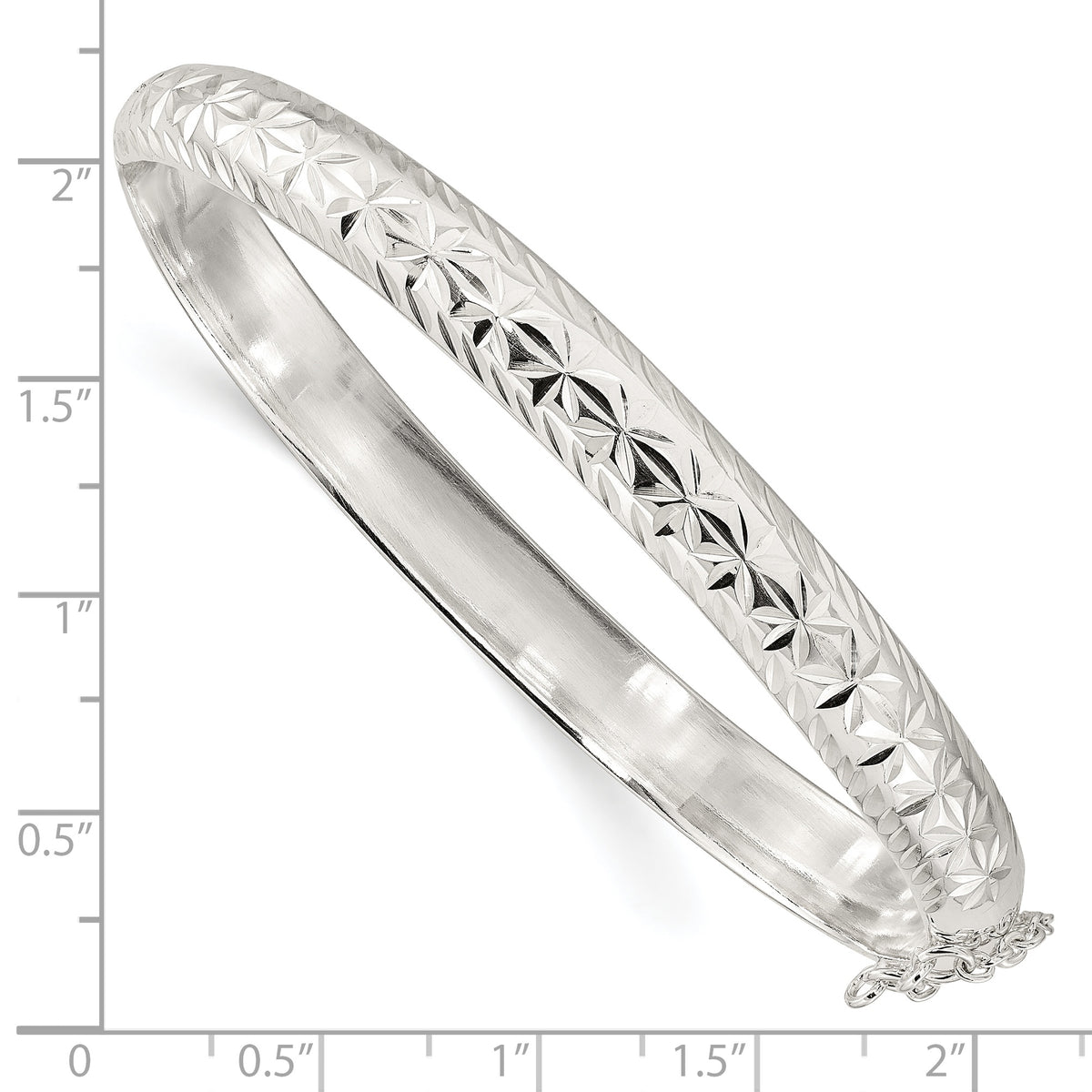 Sterling Silver Polished and D/C 7.25mm Hinged  Bangle