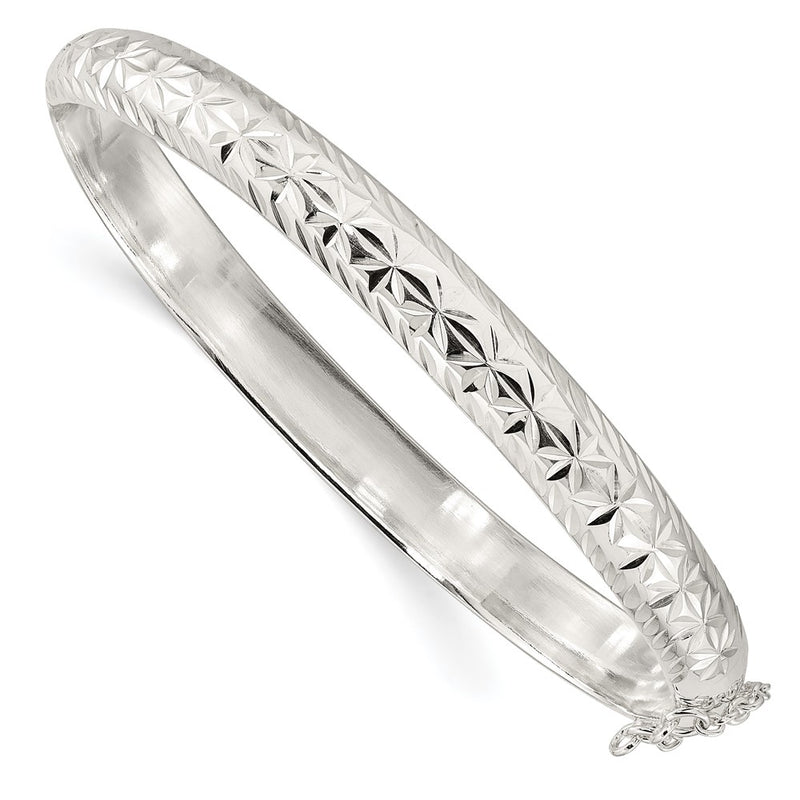 Sterling Silver Polished and D/C 7.25mm Hinged  Bangle