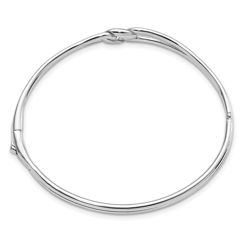 Sterling Silver Rhodium-Plated Fancy Knot Hinged Bangle