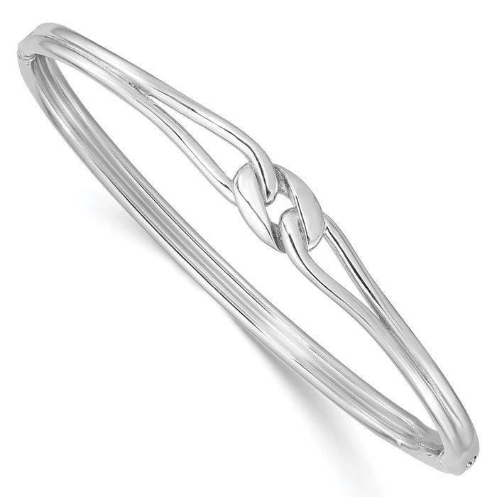 Sterling Silver Rhodium-Plated Fancy Knot Hinged Bangle